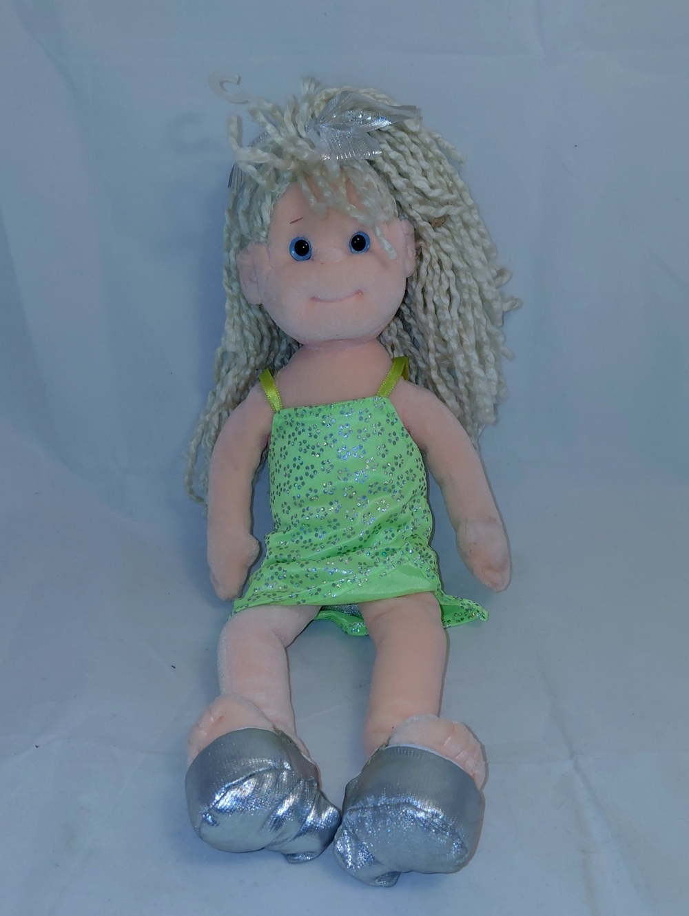 Ty Beanie Bopper Glitzy Gabby Blonde Hair Green Dress Silver Shoes Vintage 2001